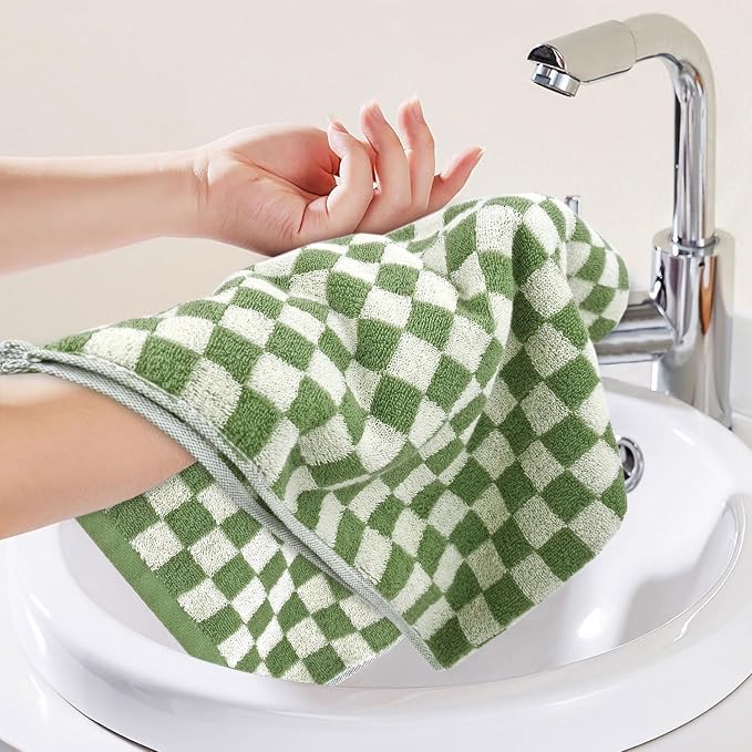 Jacquotha Green Hand Towels for Bathroom Set of 4, Cute Checkered - Image 3