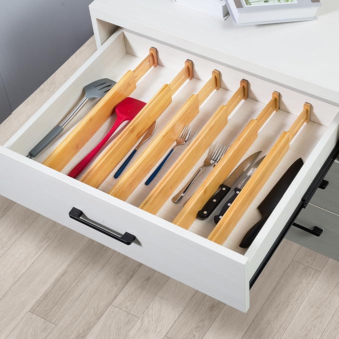 VaeFae 60-Pack Adjustable Bamboo Drawer Dividers, Expandable Drawer Organizer - Image 7