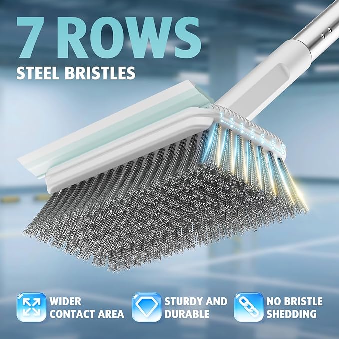 AIR U+ Concrete Scrub Brush, Long Handle, 7-Row Wire Bristles, Squeegee | - Image 6