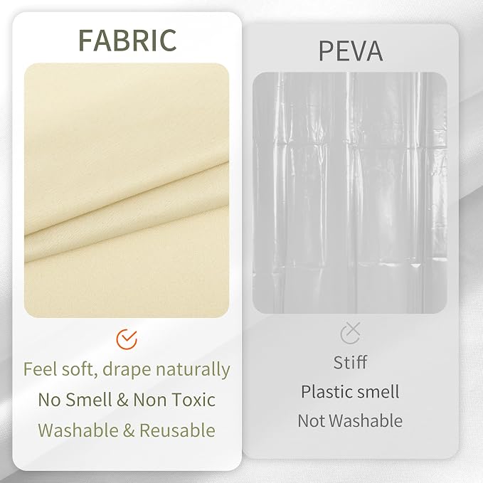 ALYVIA SPRING 72x96 Extra Long Waterproof Fabric Shower Curtain Liner Cream - Image 4