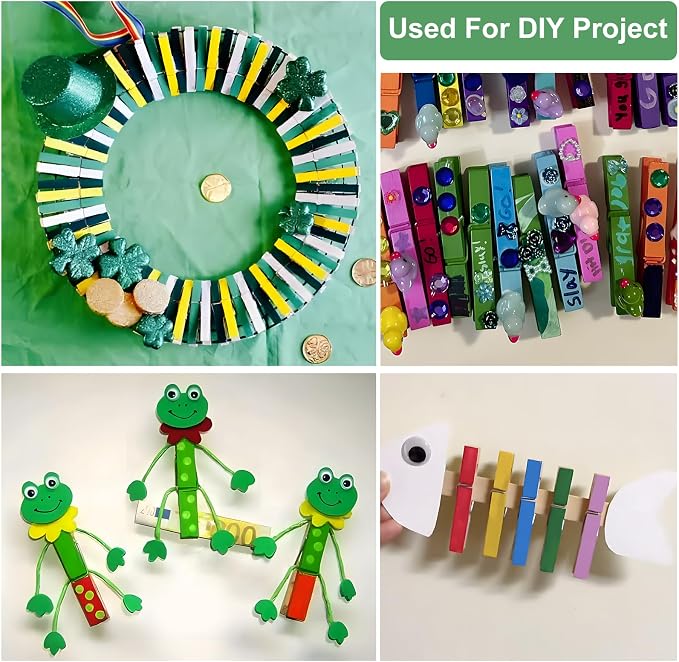 Colored Clothes pins 2.9inch 50PCS Green, Colorful ClothesPins Wooden Clips - Image 6