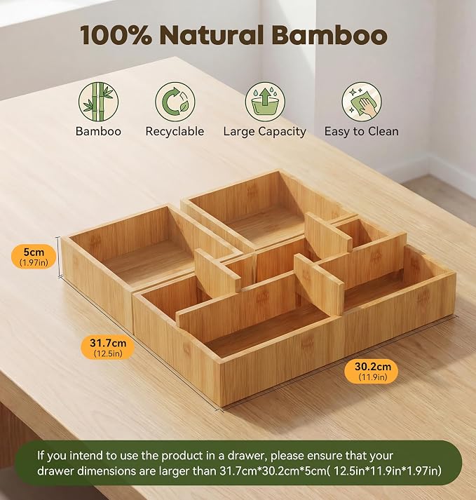 KOCWELL Bamboo Desk Drawer Organizer - Image 3