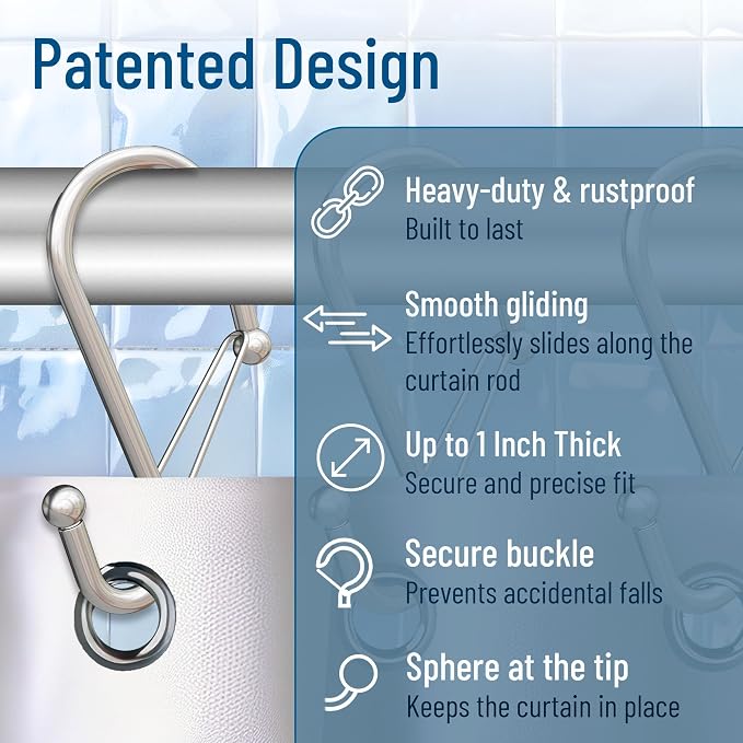 Set of 12 Silver Metal S Hook Shower Hooks 1” – Closed, Heavy Duty, Long - Image 2