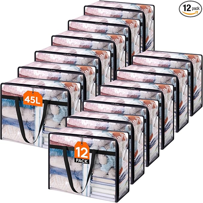Lifewit 12 Pack Clear Clothes Storage Bags, 45L Plastic Blanket Storage Bag by Lifewit