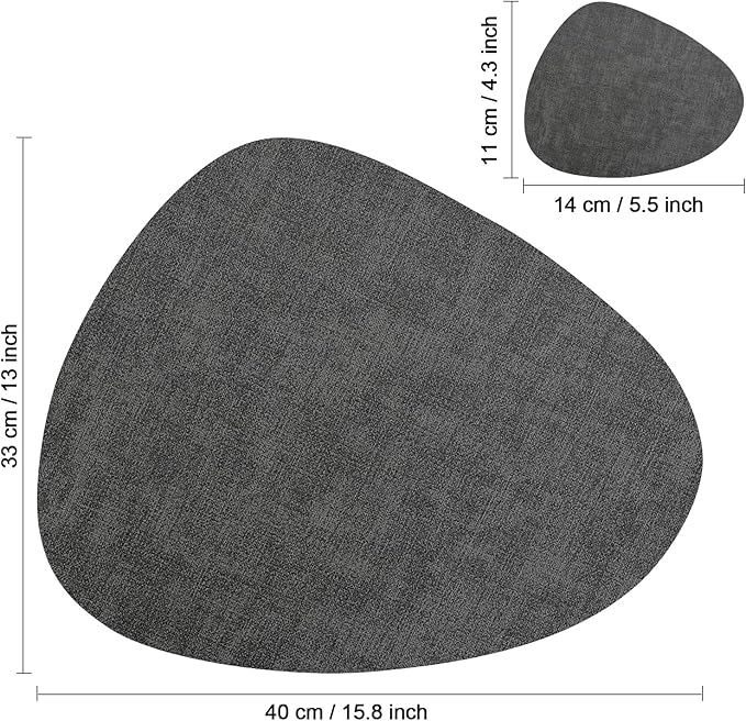 Placemats and Coasters, Washable Reversible Placemats Round Faux Leather Wipeable Place Mats Non Slip Heat Resistant Indoor Outdoor Table Mats (Set of 6, Gray Yellow)