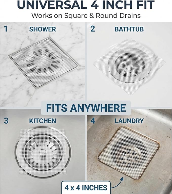 50 Pack Square Disposable Shower Drain Hair Catcher Stickers | Waterproof - Image 4
