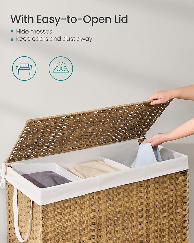 SONGMICS Laundry Hamper with Lid, 52.8 Gal Synthetic Rattan - Image 3