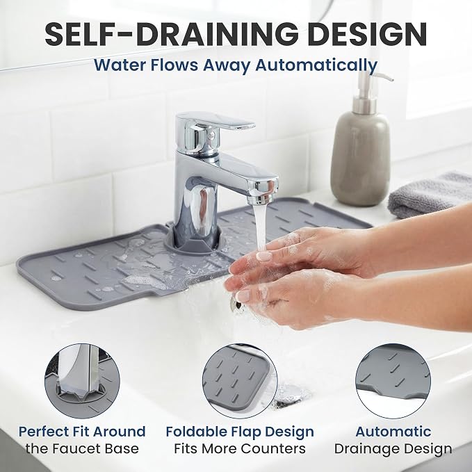 Faucet Splash Guard Mat for Kitchen Sink, Adjustable Center Hole, Self-Draining - Image 4