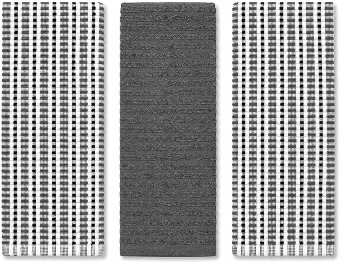Serafina Home Thanksgiving Kitchen Towels- Set of 3 100% Cotton Solid Dark Gray by SerafinaHome