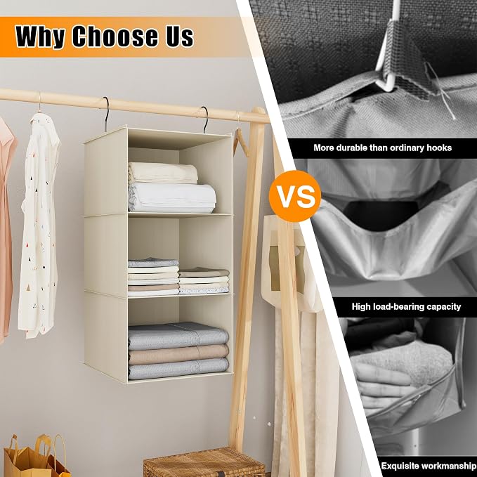 Hanging Closet Organizer 3-Shelf, Oxford Fabric Wardrobe Storage, shoes & - Image 8