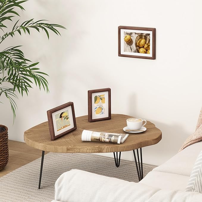 Axeman 6 x 8 Walnut Frame Set of 3 - Rounded Corner 6x8 Picture Frame Matted to 5x7 - Natural Walnut Wood Photo Frame with Tempered Glass for Tabletop Display