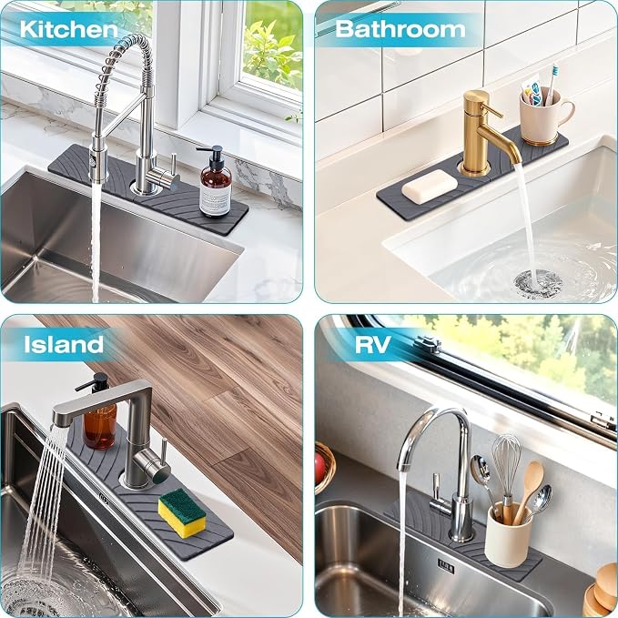 SpaceHacks Stone Faucet Mat for Kitchen Sink 15.7x4 in, Dark Gray | Fast Drying - Image 6