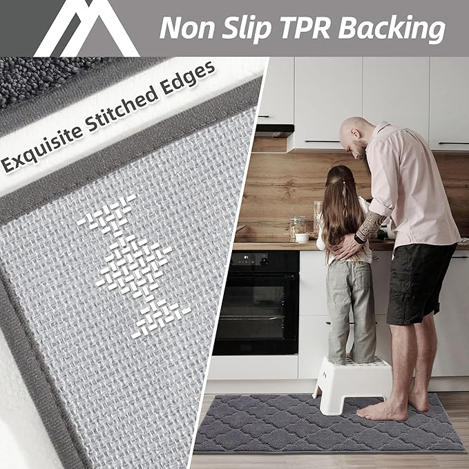 COSY HOMEER Soft Kitchen Rugs [2 PCS] for in Front of Sink Super Absorbent Kitchen Floor Mats and Mats 24x35 Inch/24X60 Non-Skid Kitchen Mat Standing Mat Washable,Polyester,Dark Grey
