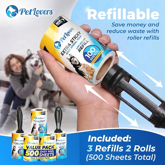 PetLovers Extra Sticky Lint Roller Mega Value Set 500 Sheets - Image 7