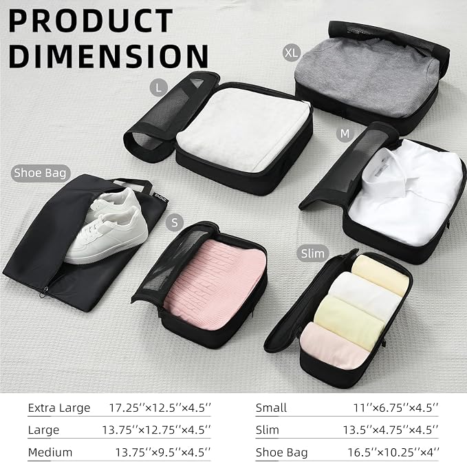 BAGAIL 4 Set/6 Set/8 Set Compression Packing Cubes Travel Accessories - Image 2