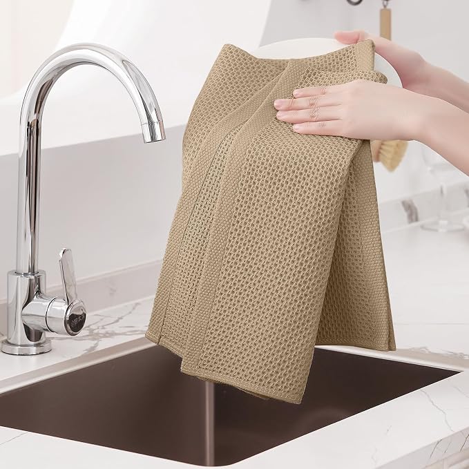 Homaxy 100% Cotton Oversized Waffle Weave Kitchen Towels 4-Pack, Tan | 20 x 28 - Image 4