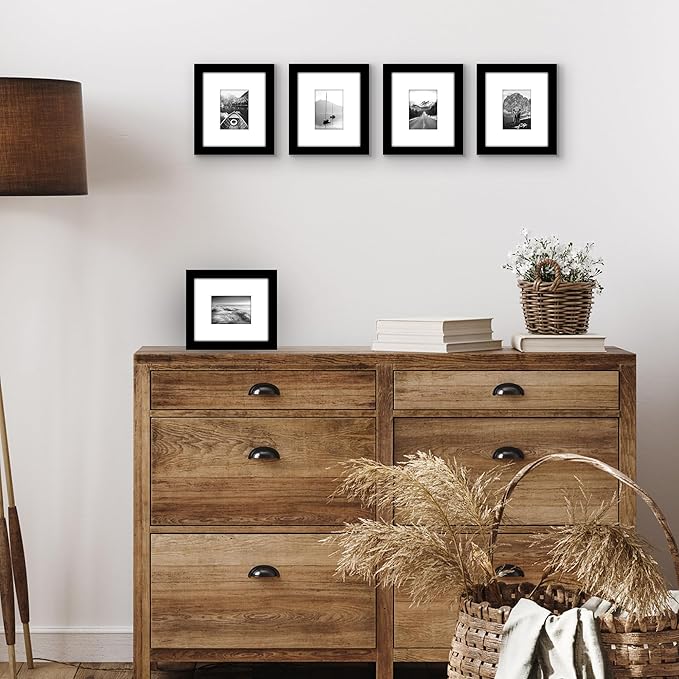 Americanflat 5.5x6.5 Picture Frame with Plexiglass - Set of 5 - Use as 2.5x3.5 Frame with Mat or Display 5.5x6.5 Photo Without Mat - Galleria Collection - Picture Frames for Tabletop or Wall - Black