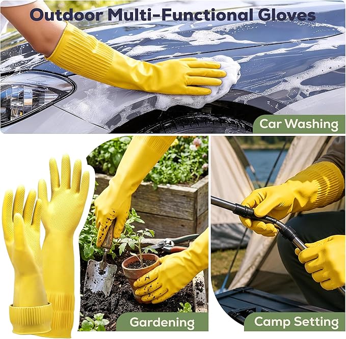 FMP Brands 3/6/12/60 Pairs 15 Inch Extra Long Rubber Dishwashing Gloves - Image 5