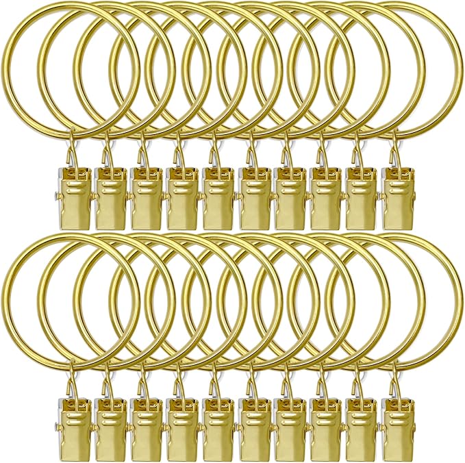 20 Pack Curtain Rings with Clips 1.5" Interior Diameter, Metal Drapery Clips by LULARINE