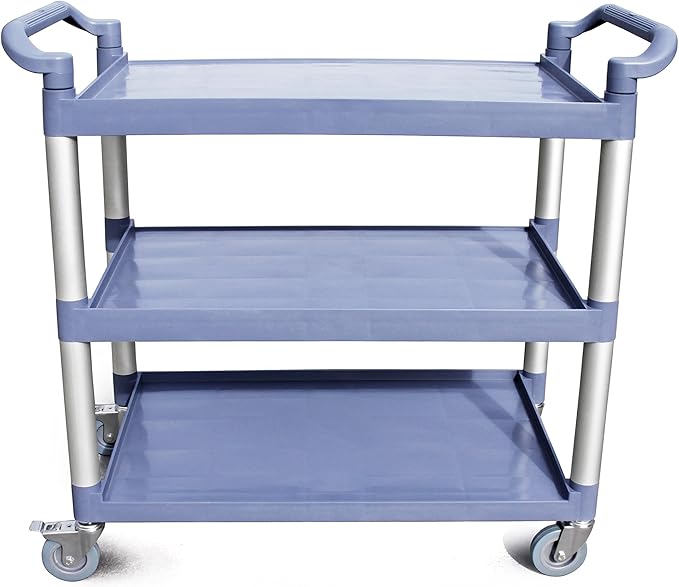 New Star Foodservice 54569 350-Pound Plastic 3-Tier Utility Bus Cart with Locking Casters, 42.5 "x 19.5" x 38.5", Gray