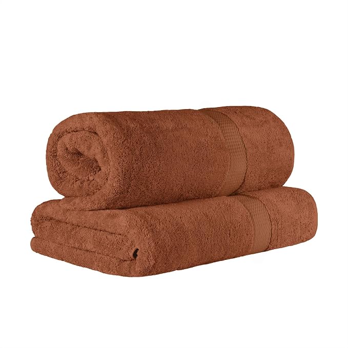 SUPERIOR Egyptian Cotton Pile Heavyweight Bath Sheet, 2 Piece Set, Rust | by SUPERIOR