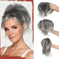 SOFEIYAN Claw Clip Short Ponytail Extension DIY Bendable Wires Hair Bun Fluffy Fake Hair Piece Straight Synthetic Hair Ponytail Extensions for Wonen - Natural Salt & Pepper