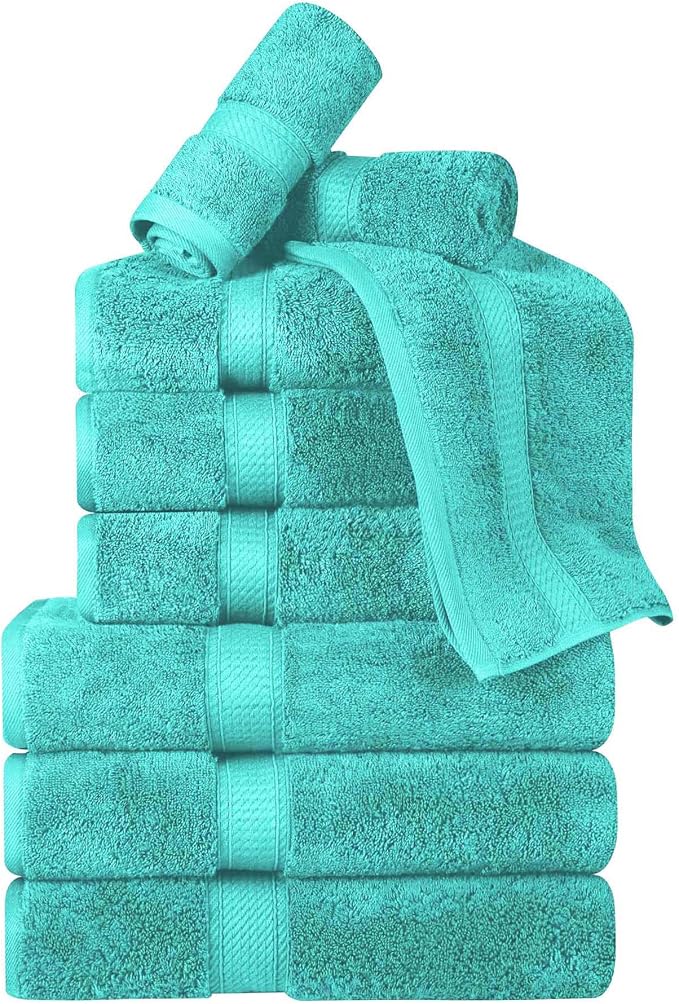 Superior Egyptian Cotton 800 GSM Plush & Absorbent, 9 Piece Set, Turquoise | - Image 2