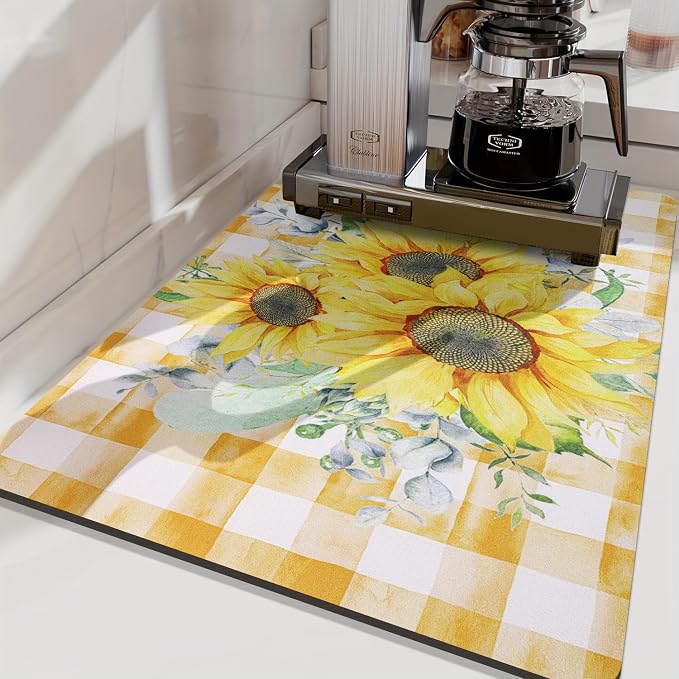 LOKHOM 18"x24" Dish Drying Mat，Sunflower Coffee Mat | Vintage Floral Prints - Image 7