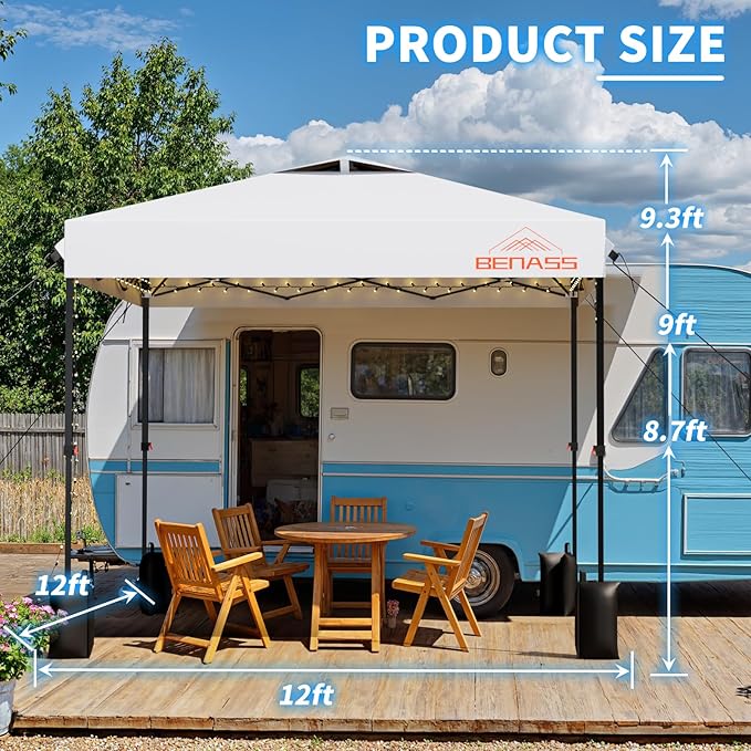12x12 Pop Up Canopy, Easy Up Canopy Tent, Heavy Duty Tents for Parties, One Person Set Up Event Tent, White