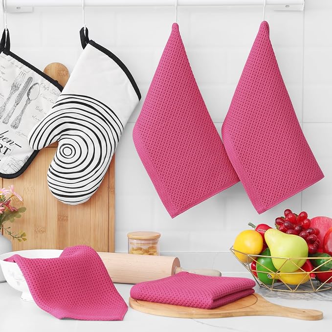 Homaxy 100% Cotton Waffle Weave Kitchen Dish Cloths 6-Pack, Hot Pink | 12 x 12 - Image 6