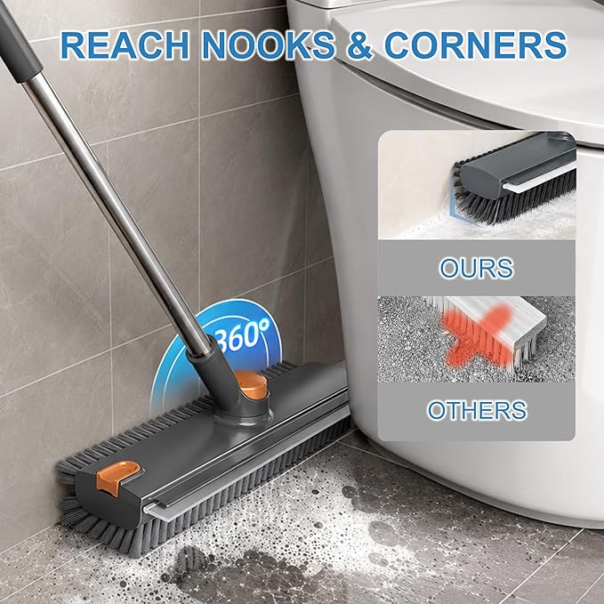 Floor Scrub Brush with Long Handle, 3 in 1 Floor Scrubber, Heavy Duty Stiff - Image 4