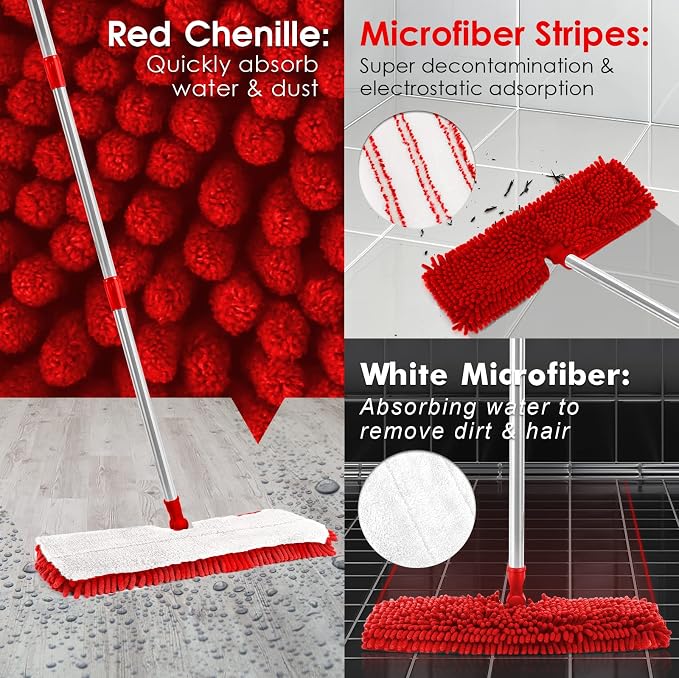 Two Sided Dust Mop for Floor Cleaning, 360°Microfiber Mop - Image 3