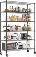 Homdox Heavy Duty Storage Shelves, 6 Tier Wire Shelving Unit with Wheels, Commercial Adjustable Metal Shelves for Storage, Garage Rack Pantry Shelves Kitchen Shelving, 18"x48"x82", Black
