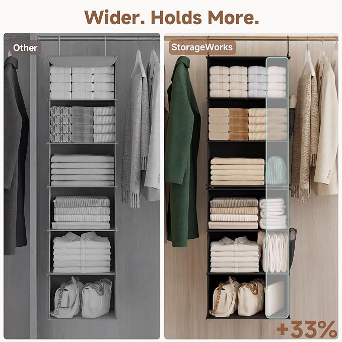 StorageWorks Hanging Closet Organizer 6-Shelf, Jumbo Separable Two 3 Shelf - Image 7