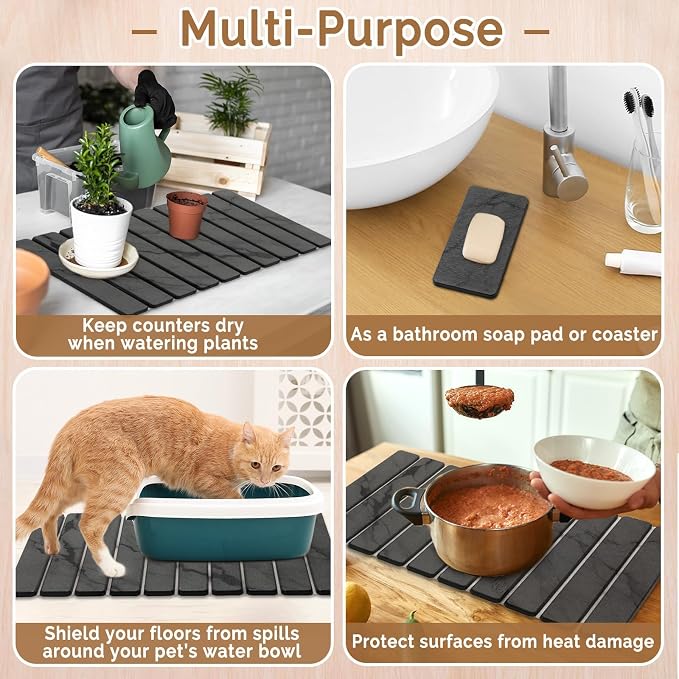 Large Stone Dish Drying Mat for Kitchen Counter, Quick Dry Stone Dishes/Bath - Image 8