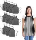 DALIX Apron Commercial Restaurant Home Bib Spun Poly Cotton Kitchen Aprons (2 Pockets) in Pinstripe Black/White 12 Pack