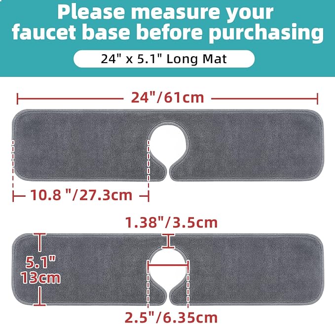 PoYang 2 Pack Faucet Mat for Kitchen Sink Splash Guard, Long 24x5.1 Inch | - Image 6