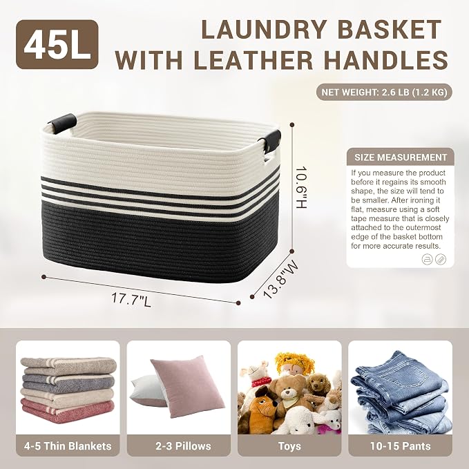 45L Small Woven Laundry Basket Hamper - Image 2