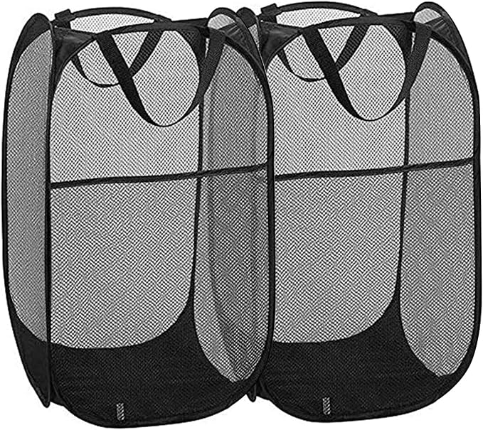 2 Pack Pop Up Laundry Hampers, Collapsible Mesh Laundry Basket Black | Foldable by Buenod