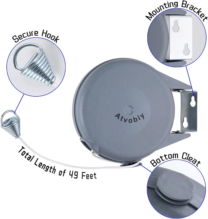 Retractable Clothesline Outdoor Heavy Duty Clothes Line Retracting Indoors - Image 4
