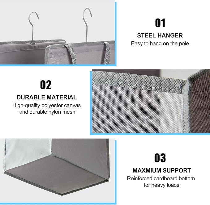 FENTEC Hanging Laundry Hamper，2 Pack Grey Hanging Laundry Basket - Image 5