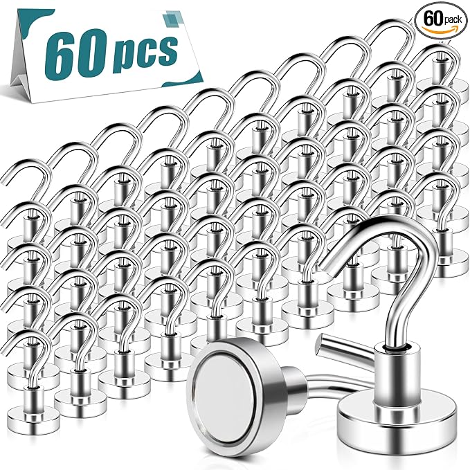 MAGXCENE 60 Pack Magnetic Hooks Heavy Duty, 25 lbs Strong Earth Magnet Hooks by MAGXCENE