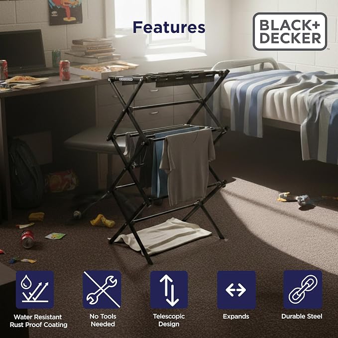 BLACK+DECKER Space Saving 3-Tier Expandable Clothes Drying Rack, Foldable - Image 7