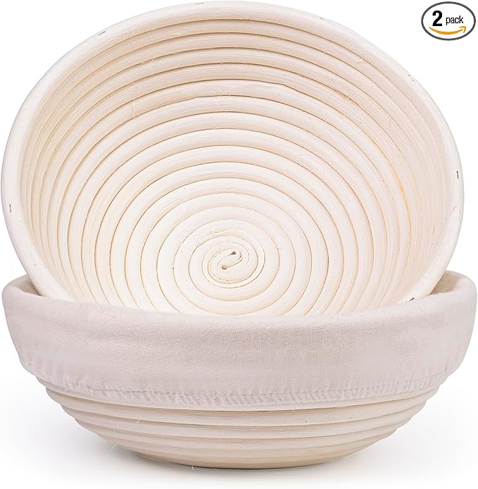 Bread Proofing Baskets Set of 2, Round Shaped Dough Proofing Bowls Linerssourdough starter kit sourdough bread baking supplies Bread (round set 2 9in)