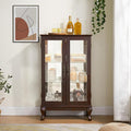 43" H Lighted Curio Cabinet Display Case, Glass Curio Cabinet with Adjustable Shelves and Tempered Glass Door, Wooden Cabinets w/Mirrored Back Pane for Living Room (Dark Cherry)