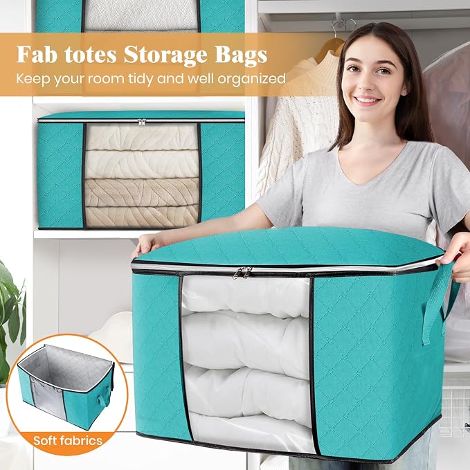 90L Clothes Storage, Foldable Thick Fabric Blanket Storage Bags | Foldable - Image 5