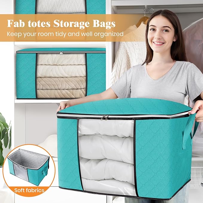 90L Clothes Storage, Foldable Thick Fabric Blanket Storage Bags | Foldable - Image 5