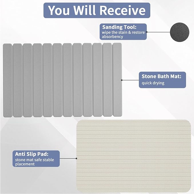 Large Stone Bath Mat 31.5 x 19.7in, Diatomaceous Earth Mat - Image 3