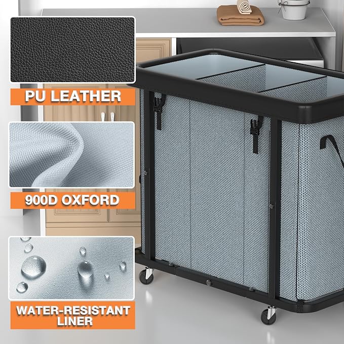 Laundry Basket with Wheels, 230L Laundry Sorter 3 Section - Image 2