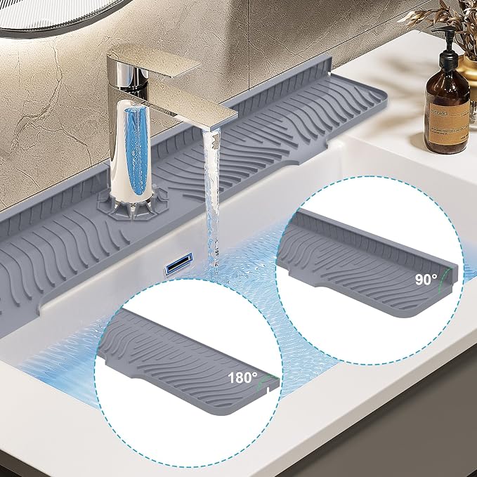 Derlights 33 inch Sink Splash Guard Mat, Silicone Faucet Handle Drip Catcher - Image 2